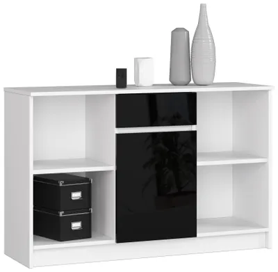 Obrázek produktu pro AKORD Furniture Factory OP0LKOMB17CZARPOL, Černá, Bílá, 1 zásuvka/zásuvek, Lesklý, 6 police/polic, 1 dveře/dveří, 16 mm