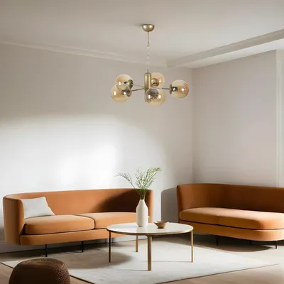 Produktbild von Opviq, Bankok 5 Li Eskitme Bal Camlı Avize, Kronleuchter, METALLKÖRPER, Bernstein, 70 x 45 x 45 cm