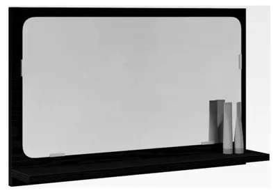 Produktbild von Spiegelablage mit Regal in Schwarz Eichen-Optik 60 x 10,5 x 37 cm, Badschrank, rechteckiger Spiegel, Wandschrank mit viel Stauraum