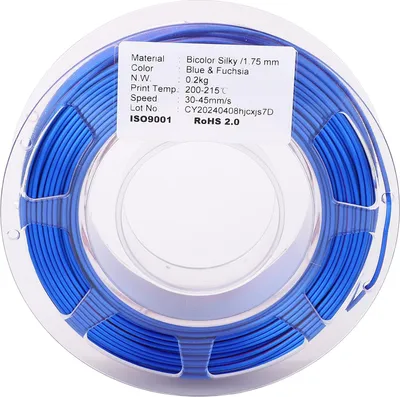 Produktbild von PLA-Filament, zweifarbig, blau und purpurrot, 1,75 mm, 200 g, Seidenfilament für 3D-Drucker