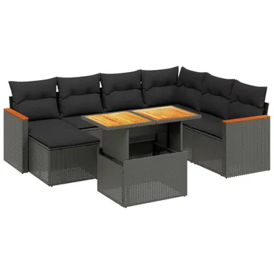 Produktbild von 8-tlg. Garten-Lounge-Set, modular mit verstellbarem Tisch, Poly Rattan Schwarz, UV-beständig, inkl. Kissen mit waschbaren Bezügen