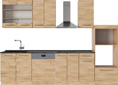 Produktbild von Küchenzeile Vicco Fame-Line Goldkraft Eiche 300 cm mit Hochschrank, AP Anthrazit, Model 56818