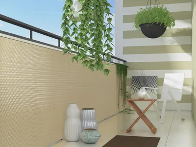 Produktbild von Polyrattan PVC Sichtschutzmatte 300x90 Balkon Zaun Sichtschutz Windschutz beige