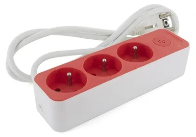 Image de Multiprise CHACON, 3 prises de 16A, longueur 1,5 m, couleur blanc/rouge