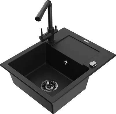 Produktbild von Mexen Enzo 1 Becken-Granitspüle mit Abtropffläche und Mischbatterie Duero, Schwarz - 6506-77-671600-70-B