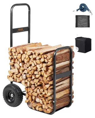 Obrázok produktu pre VEVOR vozík na palivové drevo 67x52x110cm Vozík na palivové drevo Oceľ s práškovou povrchovou úpravou Vozík na palivové drevo s 266,7 mm gumovými kolieskami Vozík na drevo Max. 113,4 kg Prepravný vozík vrátane bungee šnúry Podlahová sieť 600D Oxford tkanina