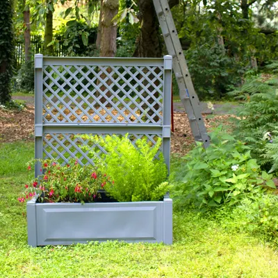 Produktbild von Pflanzkasten NYVIGreen 100x43x140 cm 110 Liter mit Spalier - Pflanzkübel aus wetterfestem & recyceltem Kunststoff, Farbe:Grau