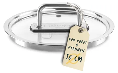 Glasdeckel 16 cm mit Dampföffnung und Edelstahlgriff