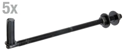 Immagine prodotto di Alberts 864040 Cerniera a vite passante, gancio a J, per pali, verniciatura a immersione nera, diametro del perno Ø16 mm, lunghezza 290 mm, set da 5 pezzi