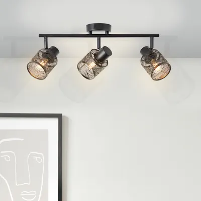 Produktbild von BRILLIANT schwarze Deckenleuchte BANO | 3er Deckenspot mit floralem Muster Schirm | 3x E14 max. 40W | Metall