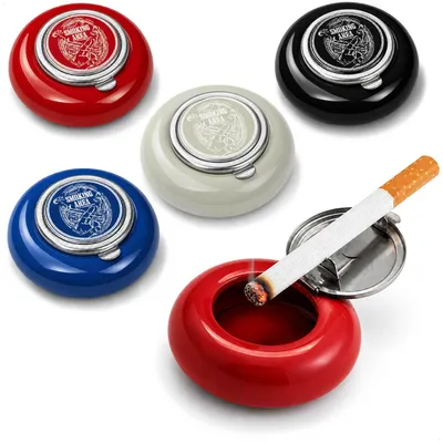Produktbild von com-four® 4x Aschenbecher mit Deckel - rund, selbstschließend, winddicht