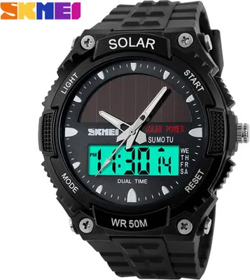 Produktbild von SKMEI Fashion Solarstrom Dualzeit Sport Einsatzuhr wasserdicht Armbanduhr fuer Maenner und Frauen,Schwarz
