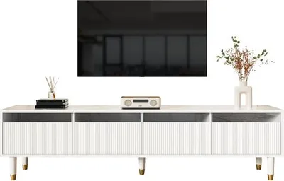 Obrázek produktu pro AIORBER Moderní bílá TV skříňka 178 cm se 4 zásuvkami a kabelovým managementem - Minimalistický design z MDF a akrylu - Bílá barva