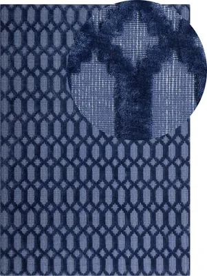Produktbild von BELIANI Teppich Blau Viskose Baumwolle 160 x 230 cm Kurzflor Modern Gemustert Handgewebt Rechteckig