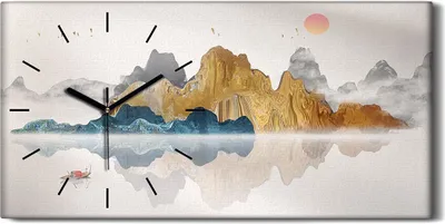 Produktbild von Wohnzimmer-Bild Leinwand Uhr 60x30 Malerei Abstrakte Asiatische See Berge Boots - schwarze Hände