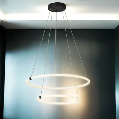 Produktbild von LED Kronleuchter Metall Ø 59 cm H: max. 150 cm Schwarz matt Weiß rund warmweißes Licht 3000 K 3533 lm Modern