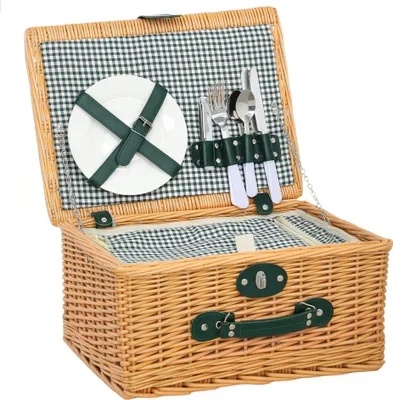 Produktbild von Outsunny Picknickkorb aus Weidenholz Picknickkoffer für 2 Personen mit Kühlfach