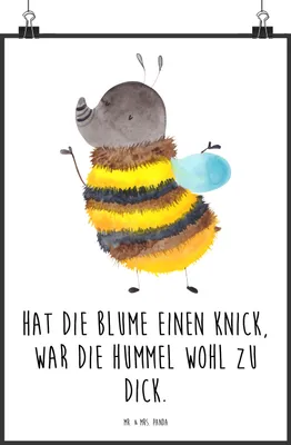Produktbild von Mr. & Mrs. Panda Bild Hummel flauschig DIN A2 - Weiß - Geschenk, wanddeko, Wandbild, drucke, Biene, Kunstdruck, Plakat, Blume, Natur, Lustige Sprüche