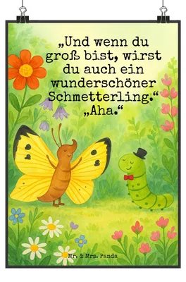 Produktbild von Mr. & Mrs. Panda Bild Raupe Schmetterling Design DIN A2 - Weiß - Geschenk, Hut, Hütchen, Entwicklung, drucke, Lustige Sprüche, Plakat, wanddeko, Zitronenfalter, Wandbild