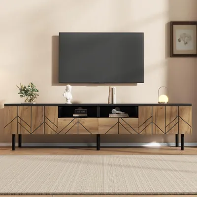 Produktbild von KLAM HOME Lowboard TV-Schrank 180cm mit Schubladen & Türen Schwarz-Holzoptik Modernes Lowboard aus Spanplatte bis 75kg Fernsehtisch mit Stauraum