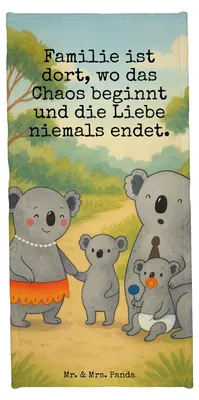 Produktbild von Mr. & Mrs. Panda Handtuch Koala Familie Design - Blau Pastell - Geschenk, Papa, Badhandtuch, Koalas, Strandtuch, Badehandtuch, Kinder, Family, sporthandtuch, Mama