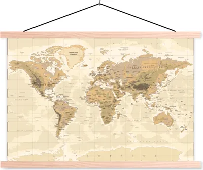 Produktbild von MuchoWow® Textilposter Karte - Welt - Jahrgang 60x40 cm mit holzfarbenen Rahmen - Bilder
