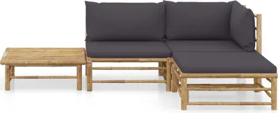 Obrázok produktu pre vidaXL 4-dielna záhradná obývacia súprava s tmavosivými vankúšmi Bamboo