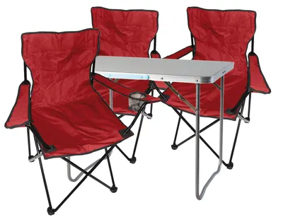 4-tlg. rot Campingmöbel Set, Tisch mit Tragegriff und Campingstuhl mit Tasche