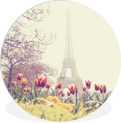 Produktbild von MuchoWow® Rundes Wandbild - Runde Bilder Eiffelturm - Paris - Blumen Ø 60 cm Kreis Wanddekoration Kunststoff - Wandkreis - Wandschmuck - Wand Kreis - Das Schlafzimmer - Die Bilder - Wandmalerei - Kunst für das Haus - das Plastik