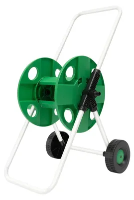Image de Bobine de tuyau d'arrosage - Pour tuyau d'arrosage de 50 mètres, diamètre 1,27 cm - En plastique et en acier inoxydable - 2 roues avec manivelle - Léger, 2,5 kg - Vert