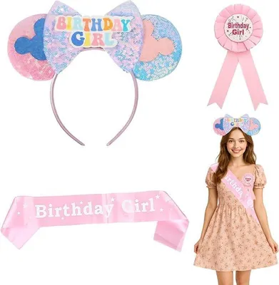 Produktbild von Rosa-blaues Mausohren-Haarreif-Set mit Glitzer für Party und Kostüm