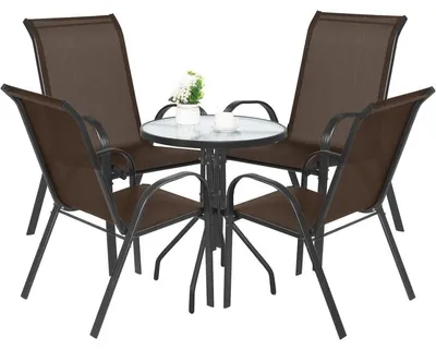 Produktbild von Gartenset Island mit rundem Tisch und 4 braunen Sofia Stühlen