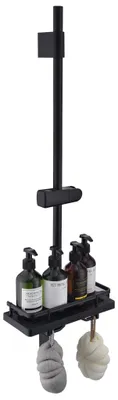Image de HOMELODY Barre de douche noire de 90 cm avec étagère pour accessoires de salle de bain