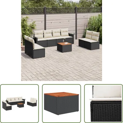 Produktbild von The Living Store 9-tlg. Garten-Sofagarnitur mit Kissen Schwarz Poly Rattan
