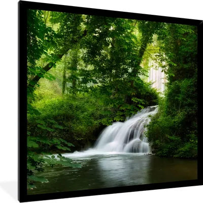 Produktbild von MuchoWow® Gerahmtes Poster Wasserfall - Natur - Grün 40x40 cm - Poster mit Schwarzem Bilderrahmen Wandposter Rahmen Foto Bilder - Mit Rahmen - Wanddekoration Schlafzimmer