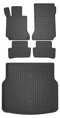 Productafbeelding van Rubberen automatten + kofferbakmat voor Mercedes C W204 2007-2014 (stationwagen) – 5-delig, zwart, op maat – Wielganizator SolidPRO