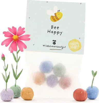 Obrázek produktu pro 5 květinových kuliček v sáčku Bee Happy – pestré semenné bomby pro květinovou louku