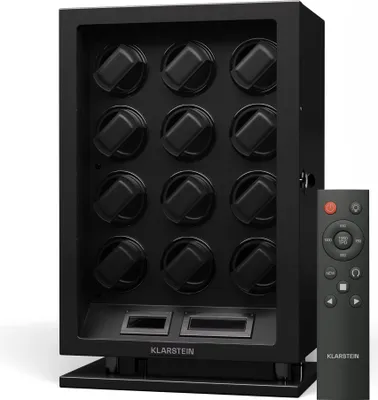 Produktbild von Klarstein Uhrenbeweger für 12 Automatikuhren, mit Acryl-Tür und Fingerabdrucksperre, weiße LEDs, 5 TPD Einstellungen, automatischer Watch Winder.