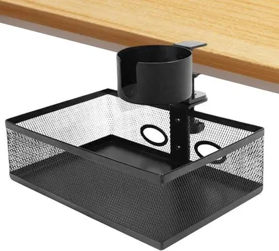 Zdjęcie produktu dla Pojemnik do przechowywania pod biurkiem - organizer - obrotowy o 360 stopni - 25x17x9 cm - czarny