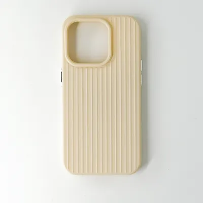 A beige iPhone case with a ribbed texture is shown on a white background.