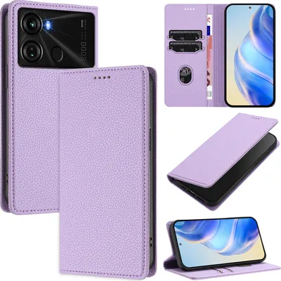 Produktbild von Litchi Leder Handyhülle für itel P40 Wallet Kartenfächer Standfunktion Hülle Violett
