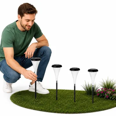 Produktbild von Solarleuchten Garten 4er Set, LED Solar Gartenlampen mit RGB Farbwechsel, Warmweiß, IP65 wasserdicht, für Terrasse, Rasen und Gehweg