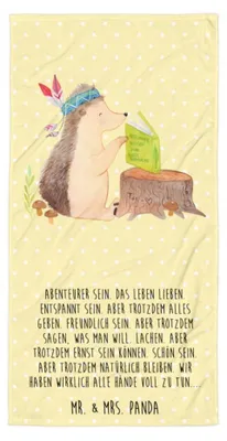 Produktbild von Mr. & Mrs. Panda Handtuch Igel Federschmuck - Gelb Pastell - Geschenk, Strandtuch, Duschtuch, Badehandtuch, Indianer, Camping, Tiere, Abenteuer, Frottee-Handtuch