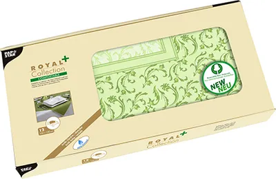 Produktbild von Papstar Wasserdichte Mitteldecken PV-Tissue, olivgrün "ROYAL Collection Plus" 100 x 100 cm "Damascato" 12 St