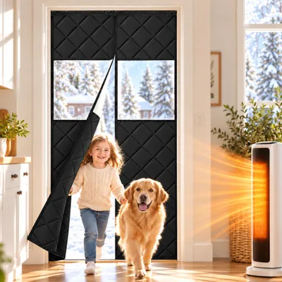 Zdjęcie produktu dla Zasłona magnetyczna termoizolacyjna, 90x210 cm, czarna, wzmocniona, 420 GSM, termoizolacyjna zasłona z PVC, wiatroodporna, idealna do drzwi, kuchni, garażu