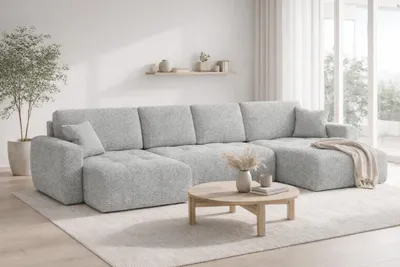 Obrázek produktu pro Kaiser Möbel Rohová pohovka s funkcí rozkládání a úložným prostorem, tvar písmene U, model Ivo U XL, chenille Artico, barva Cement