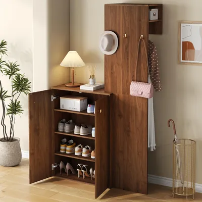 Produktbild von STILVORA Garderobenset mit Stauraum und Kleiderhaken, Kompaktgarderobe mit Kleiderstange und Schuhschrank, Flurgarderobe für Flur mit Wandmontage