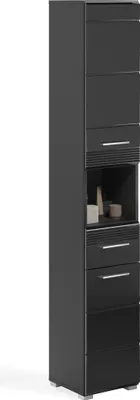 Produktbild von Rootz Linus Tall Bathroom Cabinet - Schwarz Hochglanz - Aufbewahrungsschrank - 30cm x 182cm x 31cm - Schlankes Design
