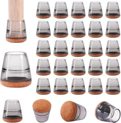 Produktbild von Famanu Stuhlbeinstopper Set von 32 Stück - Runde Silikonbodenbeschützer mit Filzschicht - 20 mm - Schwarz