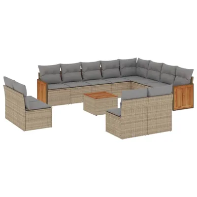 Image de vidaXL Ensemble de 13 canapés de jardin avec coussins Beige Poly Rattan